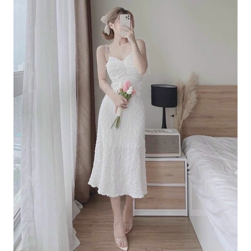 Set váy nữ 2 dây xốp xinh xắn tôn dáng mix kèm áo khoác thích hợp cho các tình yêu đi chơi, đi biển, dự tiệc