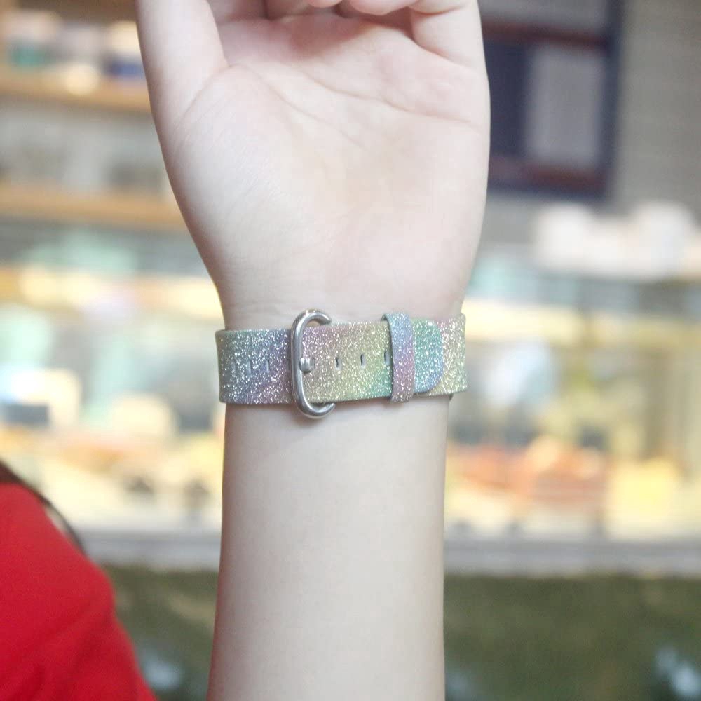 Dây da đeo đồng hồ phối màu lấp lánh thời trang cho Apple Watch Series 1 2 3 4 5 6 SE 38mm 40mm 42mm 44mm Series 7 41mm 45mm