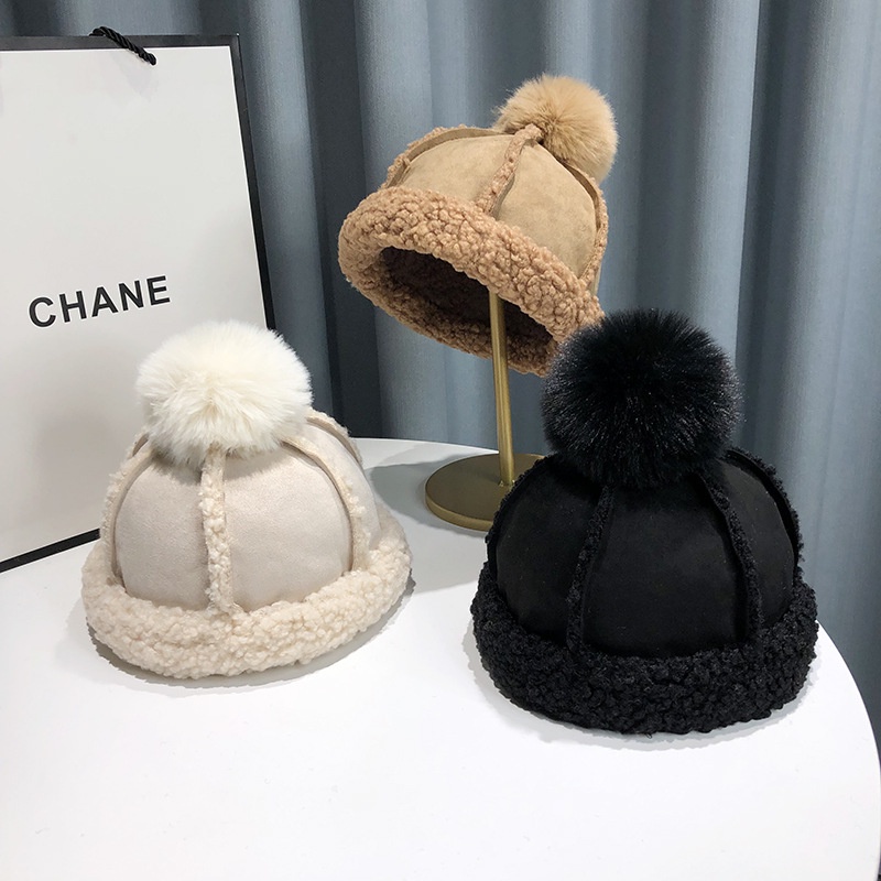 Mũ beret chất liệu da len lông cừu phối nhung ấm áp phong cách retro thời trang cho nữ