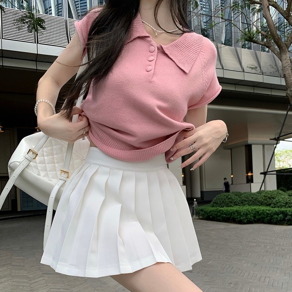 【ZHELIHANGFEI】Áo Thun POLO Dệt Kim Tay Ngắn Dáng Rộng Dễ Phối Đồ