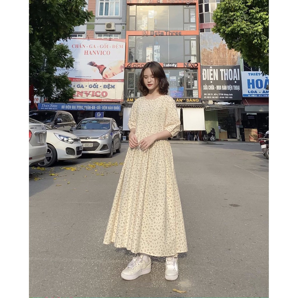 Đầm be hoa nhí tay lửng