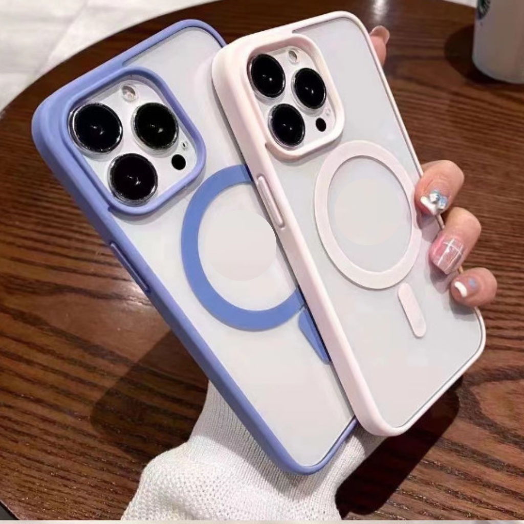Ốp lưng iphone trong suốt, viền màu Hỗ Trợ sạc không dây từ tính . Dẻo trong, chống ố vàng từ ip7plus->ip13promax
