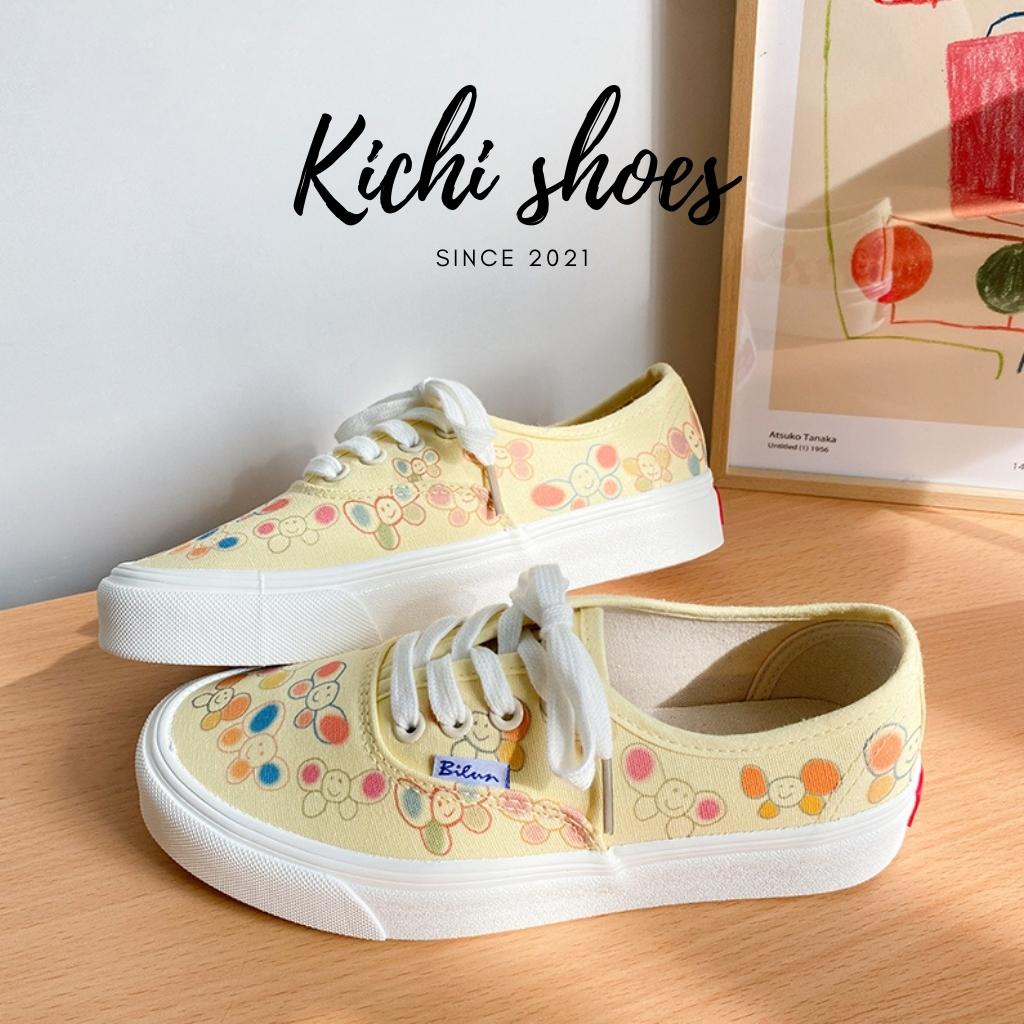 Giày vải hoạ tiết hoa sắc màu dây buộc phong cách Ulzzang Kichi Shoes mã 1195