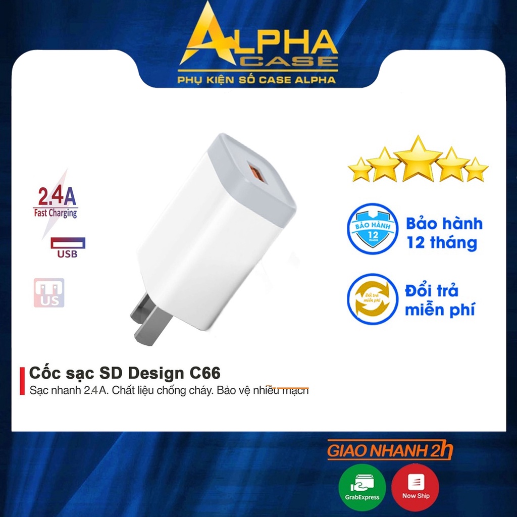 Củ Sạc SD DESIGN C66 Chính Hãng Hỗ Trợ Sạc Nhanh Cho Các Đời Táo