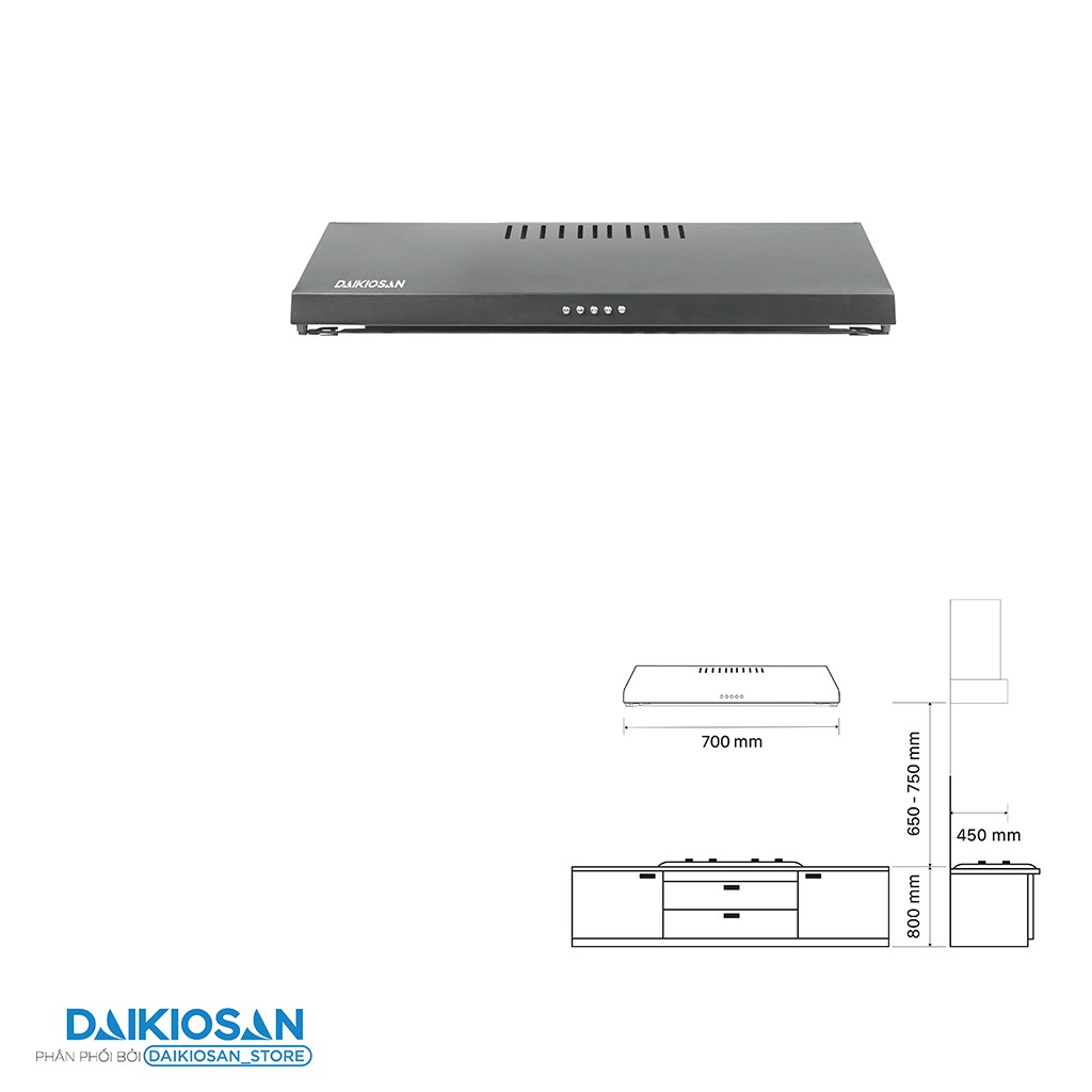 Máy hút mùi nhà bếp Daikiosan DKH-000007 - Lưu lượng hút: 650m3/h,nhập khẩu Thổ Nhĩ Kỳ,thiết kế hiện đại,vận hành êm ái