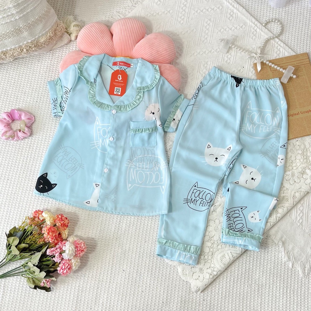 Bộ Quần Áo Ngủ Pijama Cộc Dài Mango Tay Bồng Cổ Bèo Cho Bé·
