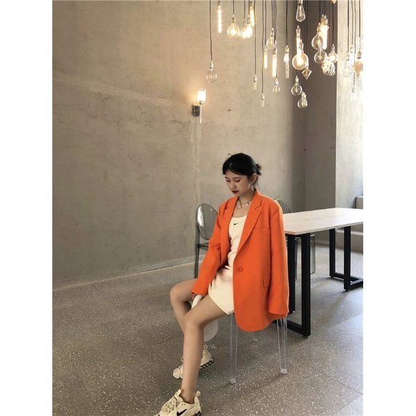 Áo Blazer - Áo Vest Dáng Suông Bọc Cúc Cam  Hàng Thiết Kế