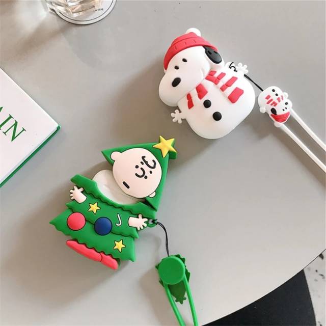 Vỏ Bảo Vệ Hộp Sạc Tai Nghe Airpods 1 / 2 Apple Bằng Silicon Họa Tiết Giáng Sinh Snoopy / Charlie / Cây Thông Noel / Cây Thông Noel / Cây Thông Noel + Dây Đeo