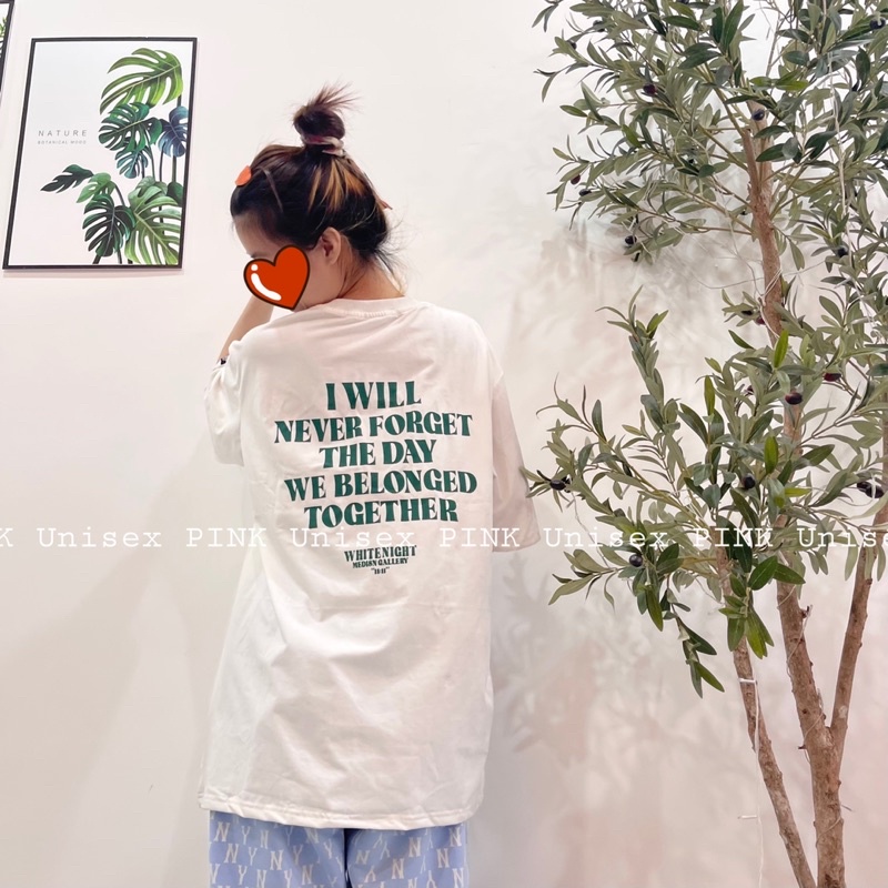 Áo thun phông logo tay nam nữ PINK tay lỡ form rộng WHITE NIGHT Unisex