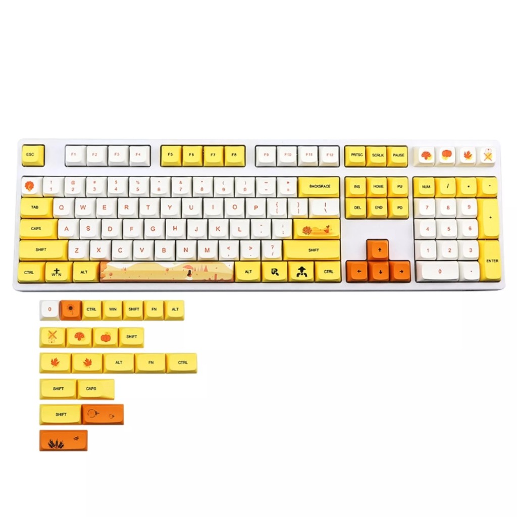 Bộ Keycap XDA PBT 129 Phím  Mùa Thu Vàng Autumn Cực Đẹp in Dye-Sub Font chữ to ( hỗ trợ layout  61 64 87 104 108 Phím )