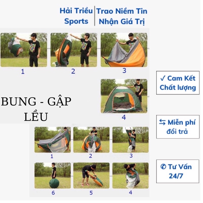 Lều giã ngoại, Lều cắm trại tự bung 2 cửa chống thấm, có lớp màn chống muỗi (2m x1.5m)