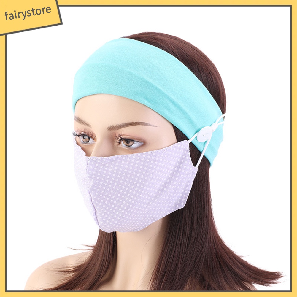 Băng Đô Cài Tóc Bản To Màu Trơn Phối Nút Cho Nữ