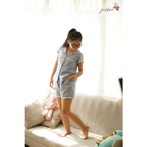 Bộ Đồ Ngủ Pijama Bé Gái Quần Áo Trẻ Em Mặc Nhà Kate Xanh Jean Ngắn Tay 81004