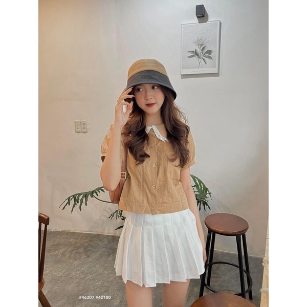 [ RÁCH STORE]Áo kiểu 873 cổ sen ren dập li 1 túi
