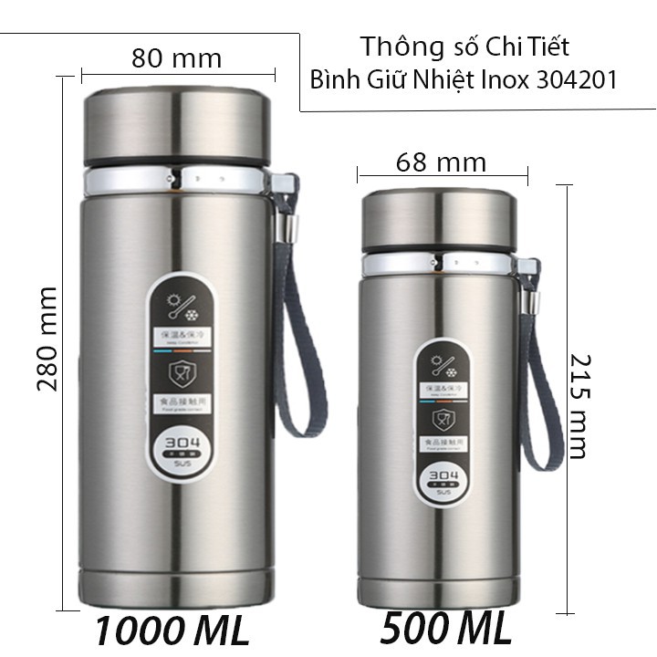 Bình nước giữ nhiệt inox304 dung tích 1000ml,thiết kế 3 màu, bình giữ nhiệt có quai xách lạnh 2 lớp