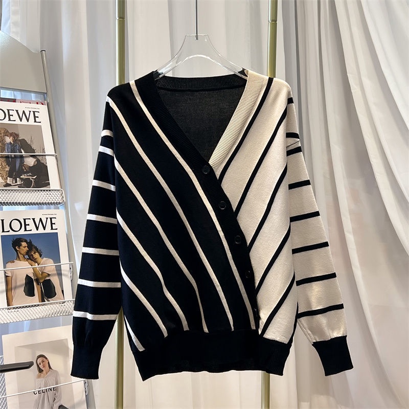 Áo sweater Dệt Kim Cổ Chữ V Họa Tiết Kẻ Sọc Nhiều Màu Sắc Phong Cách Hàn Quốc Dễ Phối Đồ