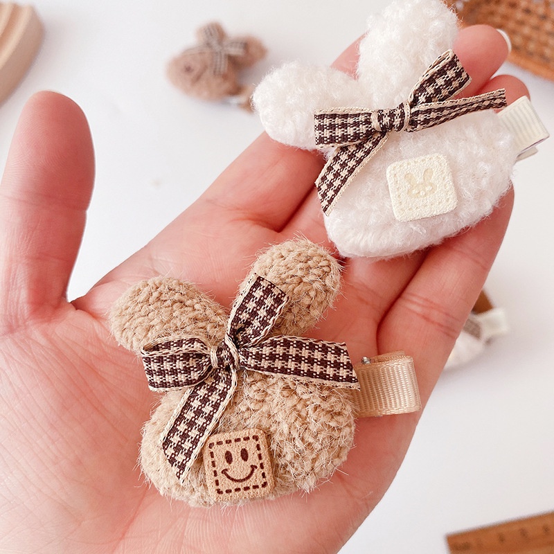 Kẹp Tóc Hình Thỏ Xinh Xắn, Lông Cừu Vintage Dành Cho Bé Gái MS10