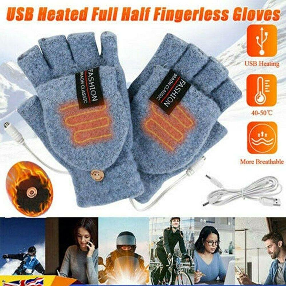Găng Tay Sưởi Ấm Điện USB Nửa Ngón Mùa Đông Mới