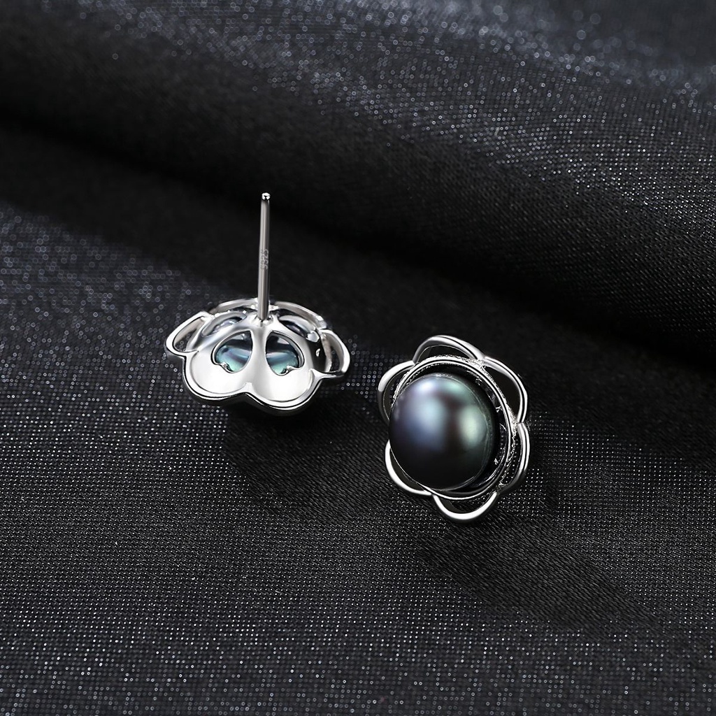 Bộ trang sức ngọc trai 3 món màu đen huyền bí khảm bạc s925 hình bông hoa 5 cánh - Set 8 Bảo ngọc Jewelry