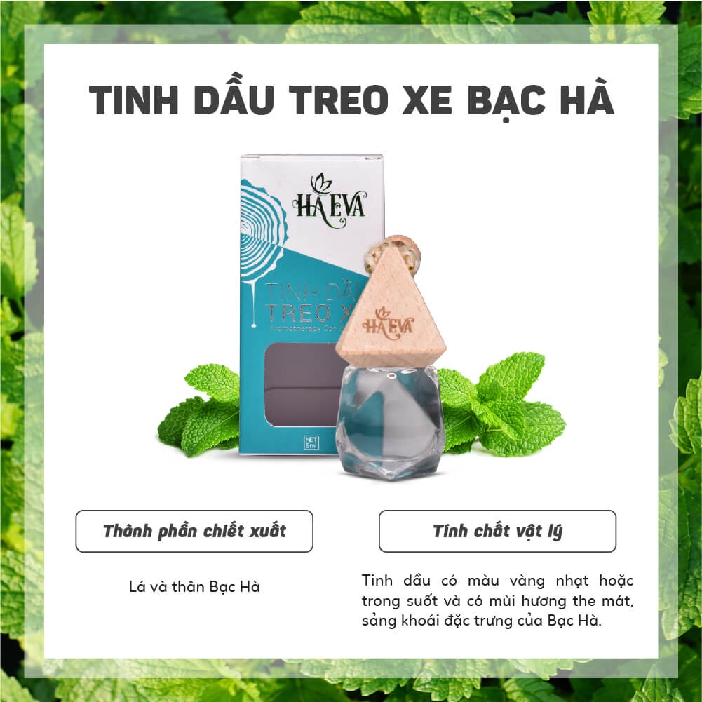 Tinh dầu Treo Xe Bạc Hà Haeva 5ml, giúp khử mùi ô tô, phòng ngủ, tủ quần áo, nhà  vệ  sinh, chống say xe