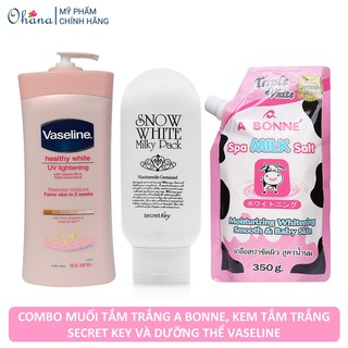 Combo kem dưỡng trắng snow white secret key 200ml + muối tắm sữa bò a bonne 350g + dưỡng thể vaseline 725ml
