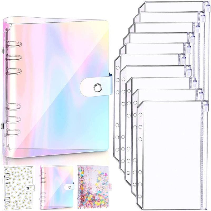 Bìa sổ tay 6 gáy trong suốt khổ A6 bằng pvc mềm kèm 10 túi đựng