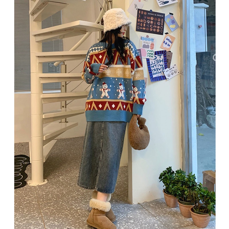 Áo sweater mềm mại phong cách retro thời trang thu đông cho nữ