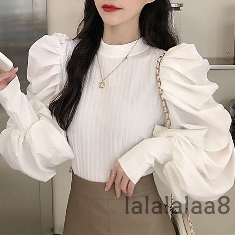 Áo thun dệt kim tay dài cổ tròn màu trơn dáng ôm thời trang thu đông dành cho nữ LAA8-YS
