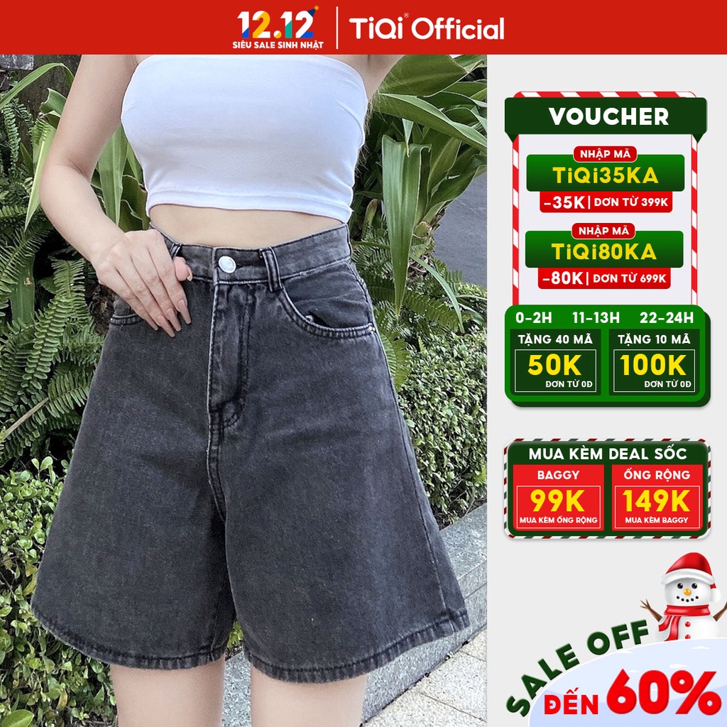 Quần ngố nữ vải jean lưng cao màu đen xám TiQi Jeans N200