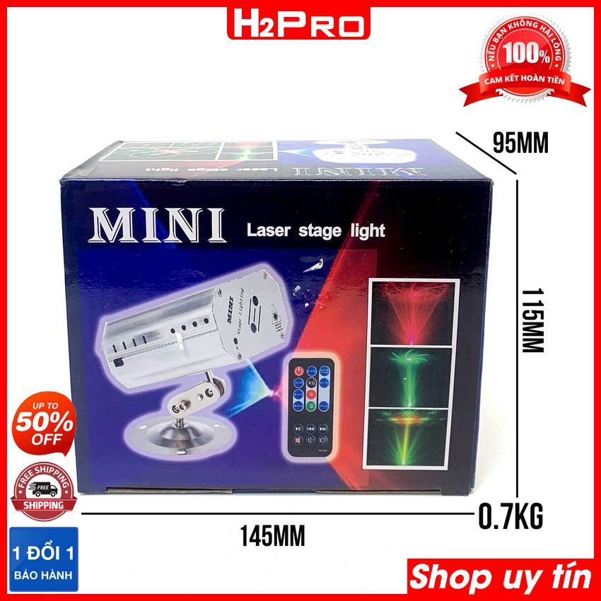 Đèn laser mini sân khấu 24 hình H2Pro, đèn laser mini cảm biến nhạc, trang trí phòng hát