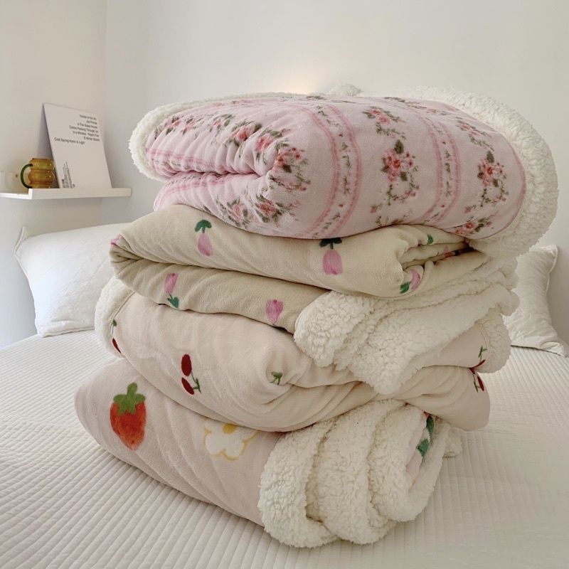 Chăn cừu hoa size 1m5*2m mùa đông 2021 Bé Tí Tẹo
