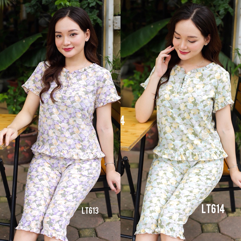 set bộ quần áo ngủ lửng bo gấu,mặc nhà nữ xinh xắn