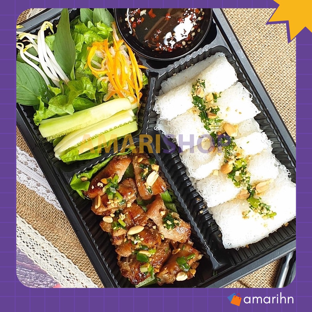 50 hộp nhựa HT25 dùng 1 lần có nắp đựng cơm văn phòng, đồ ăn, hoa quả, sushi, gimbap