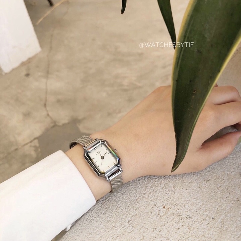 Đồng hồ nữ mặt vuông GEDI bạc đồng hồ nữ mặt nhỏ dây kim loại phong cách Hàn Quốc Watchesbytif size 26mm | BigBuy360 - bigbuy360.vn