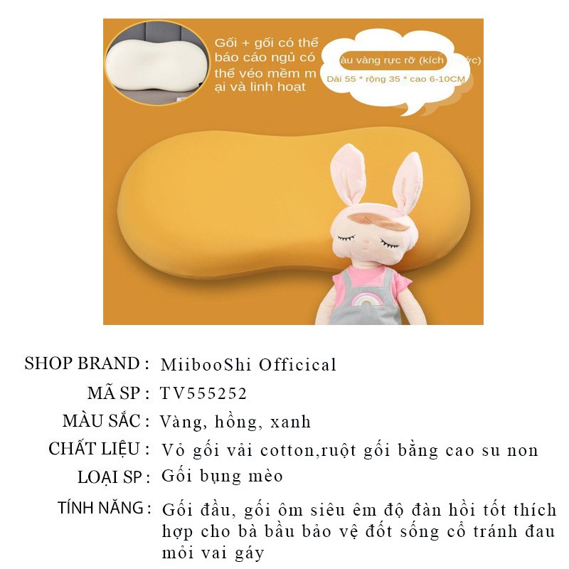 Gối ôm cho bé bà bầu gối bụng mèo tựa đầu giường siêu êm mềm mại đàn hồi tốt bảo vệ tốt đốt sống cổ MiibooShi TV555252