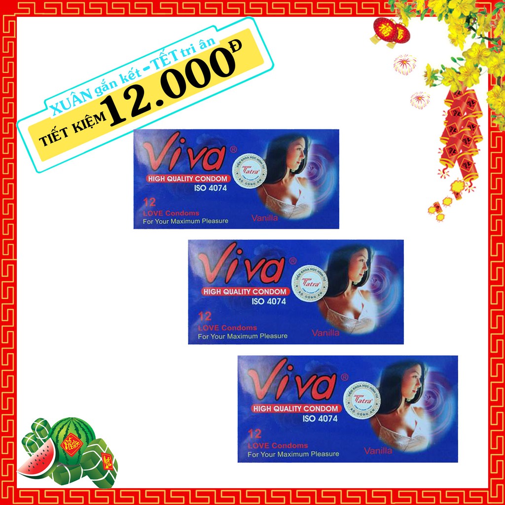 Combo 3 Hộp Bao cao su Viva Hương Dâu 36 BCS - Bao Cao Su Giá Rẻ - Nơi Bán Bao Cao Su Chính Hãng