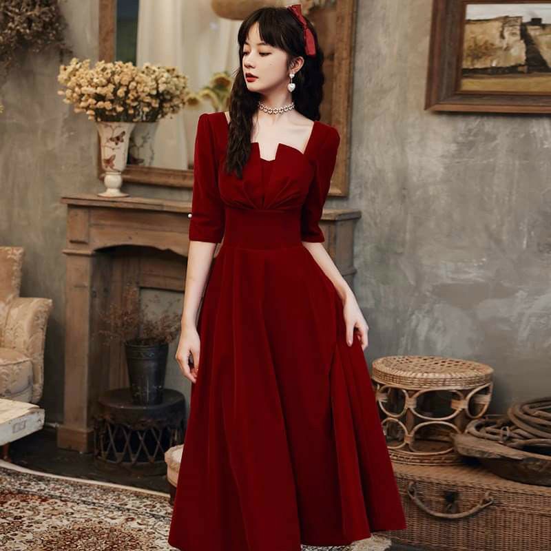 Đầm xòe tay dài xếp ly ngực July Dress