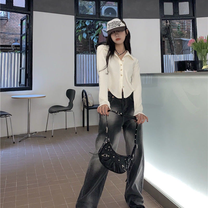 Áo sơ mi COZOK tay dài cổ polo dáng ôm phong cách Hàn Quốc