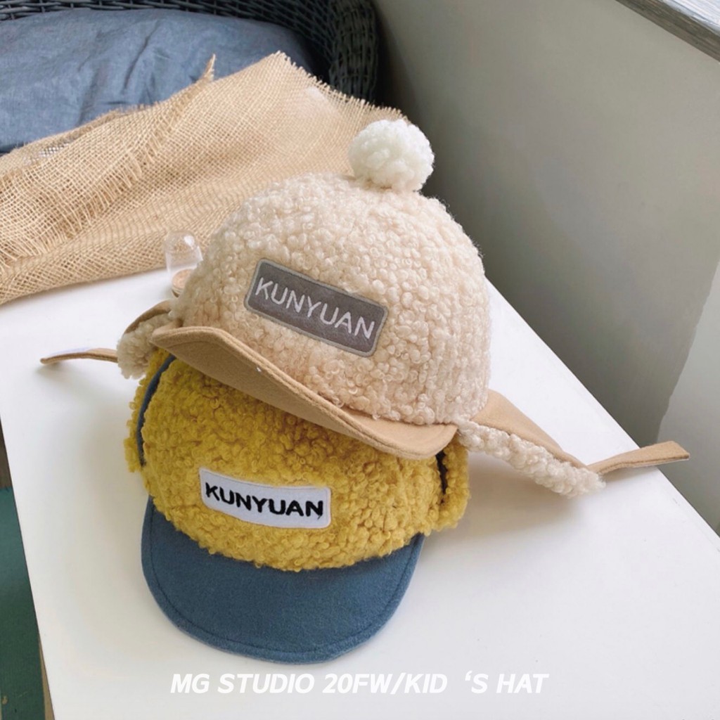 Mũ lông cừu MG STUDIO cho trẻ em thêu họa tiết đơn giản giữ ấm tốt