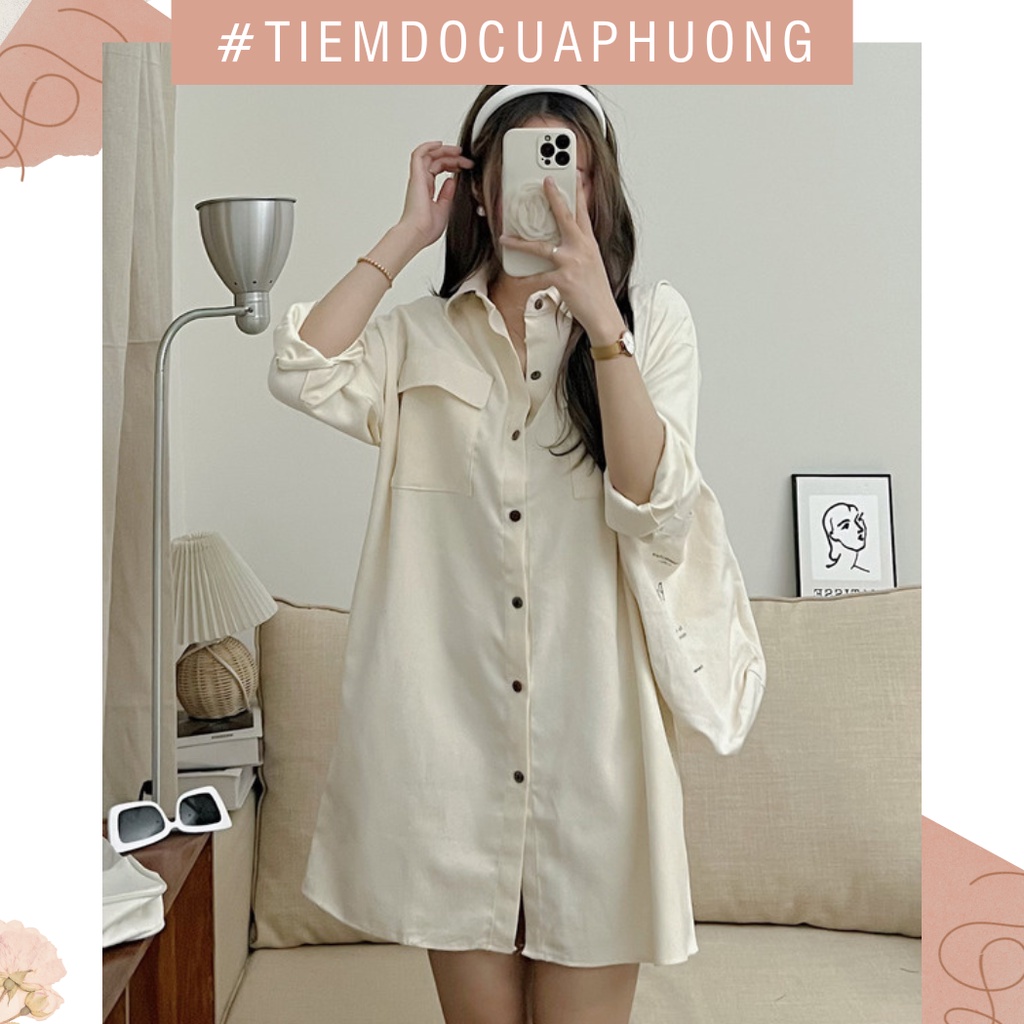 Váy đầm sơ mi dài tay chất nhung tăm dày dặn dáng rộng