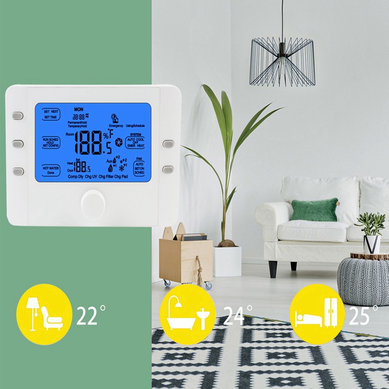 Hy818 Large Lcd Display Smart Programmable Home 24V Heat Pump Single/Multi Stage Digital Thermostat
