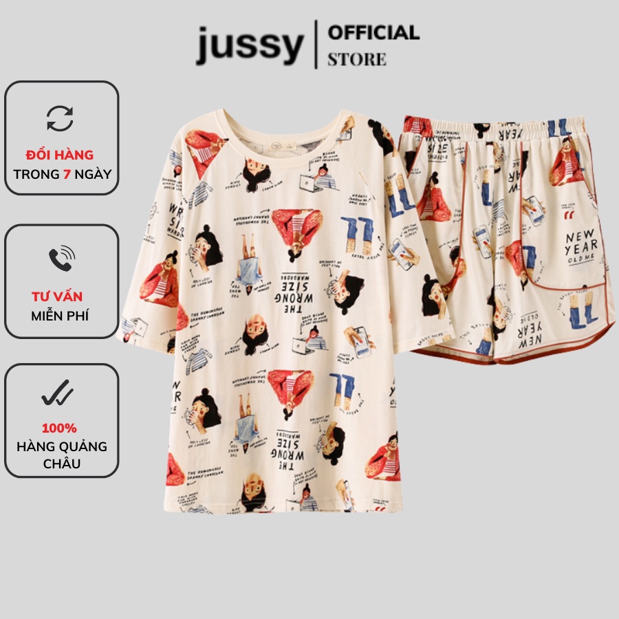 Đồ Bộ Nữ Mặc Nhà Ngắn Tay Jussy Fashion Đồ Ngủ Nữ Kiểu Dáng Hàn Quốc, Chất Vải Cotton Nhẹ Siêu Mịn Mát Size 45-55kg