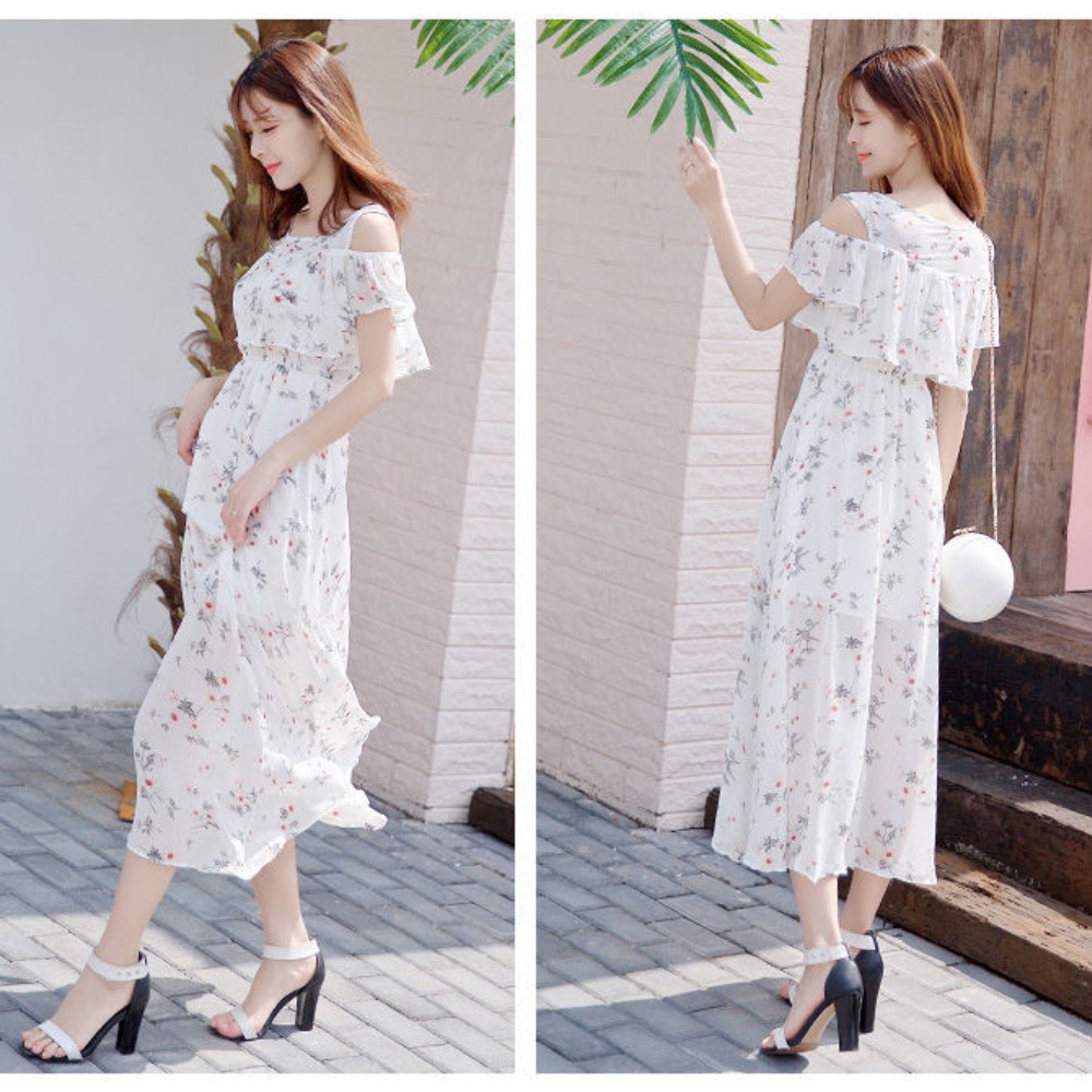 Đầm maxi trắng hoa ren 2 tầng tà xoè rộng phong cách trẻ trung | WebRaoVat - webraovat.net.vn