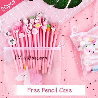 Set 20 bút mực gel ngòi 0.5mm đầu gắn hình con vật đáng yêu
