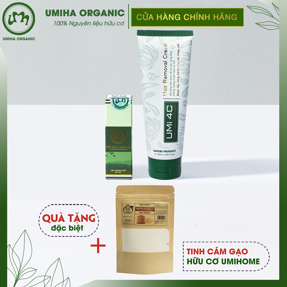 Triệt lông Bikini Vùng kín vĩnh viễn UMIHA ORGANIC với Mỡ trăn nguyên chất U Minh Hạ 10ml và Kem tẩy lông UMi 4C 100ml