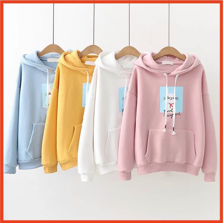 ÁO HOODIE NỮ ❤️FREESHIP❤️ áo khoác hoodie VẢI NỈ NHIỀU MÀU IN HÌNH MÈO CUTE AO HOODIE FREE SIZE DƯỚI 60KG