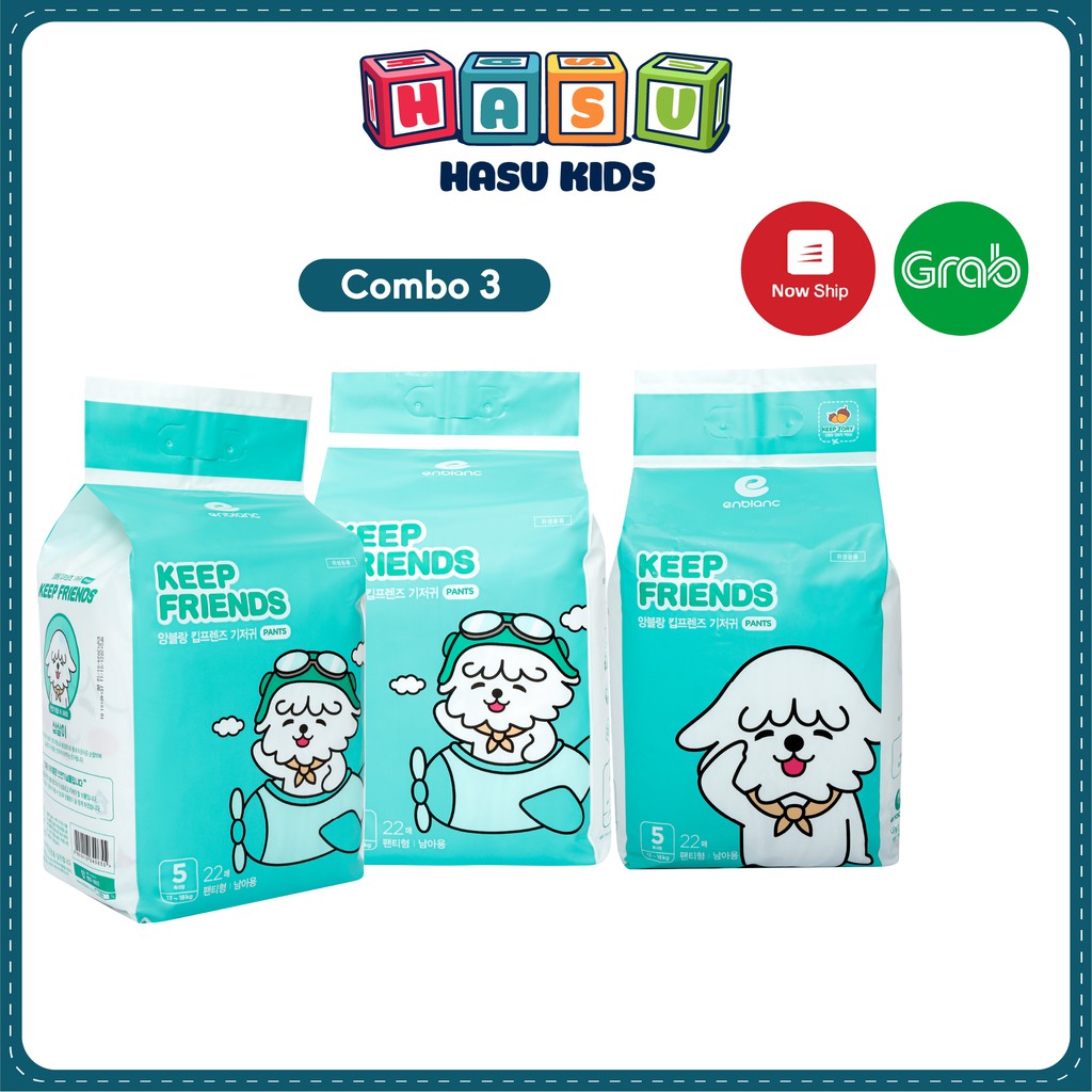 COMBO 3 Bịch Tã Bỉm Quần Enblanc KEEP FRIENDS Nội Địa Hàn 2021 Size XL22 Dành Cho Bé Trai