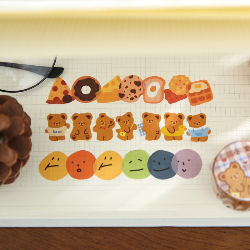 Set 100 miếng dán hình gấu hoạt hình dễ thương dùng để trang trí sổ tay