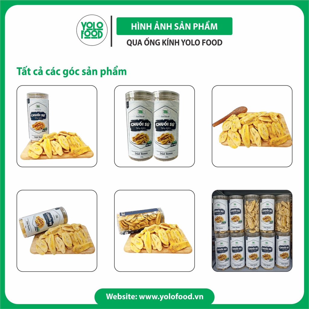 Chuối sấy giòn 300g YOLOFOOD đồ ăn vặt chất lượng chuối sấy không đường vị ngọt tự nhiên thơm ngon đóng hộp atvstp