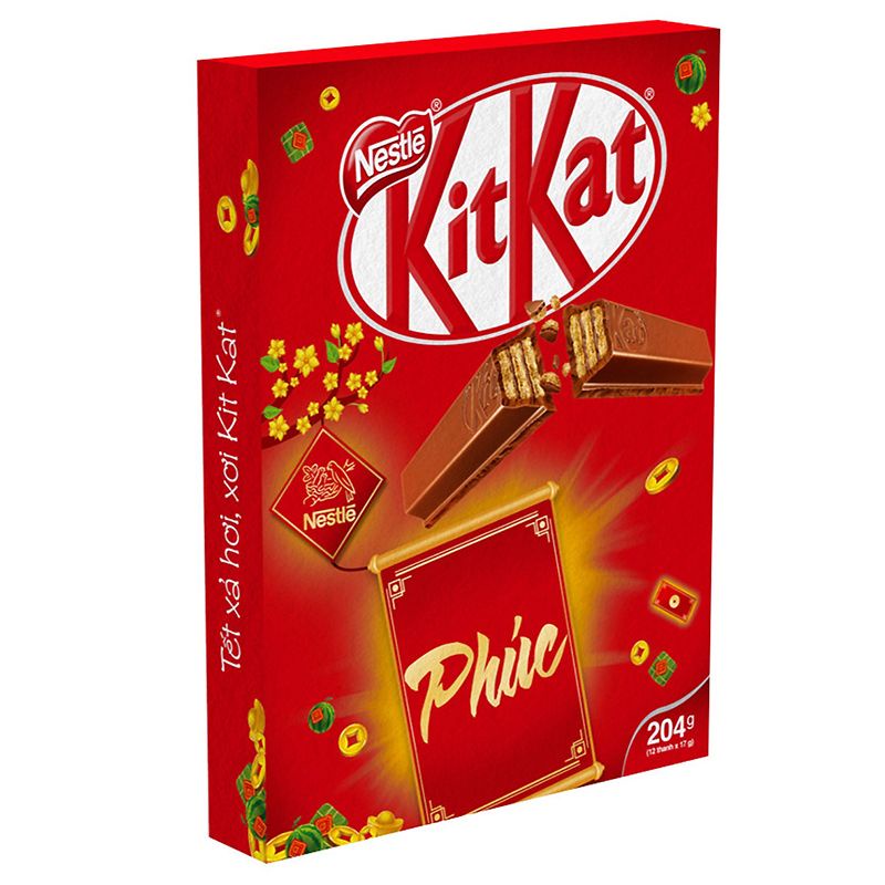 [BÁNH KẸO TẾT 2022] Hộp Bánh Xốp Phủ Sôcôla Sữa Nestlé Kit Kat 204G (12 Thanh x 17G) - Hộp Bánh Kẹo Tết 2022